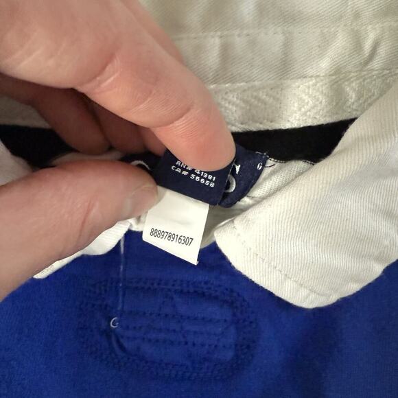 Chaps Rugby Polo Shirt Youth 10-12 M Blue Crest Collar Striped Retro Sport Prep - Picture 8 of 14